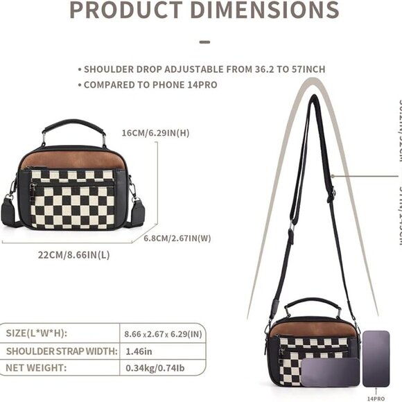 Checkered Crossbody Bags for Women Plaid Womens Cross Body Purses Checkerboard L - Picture 6 of 6